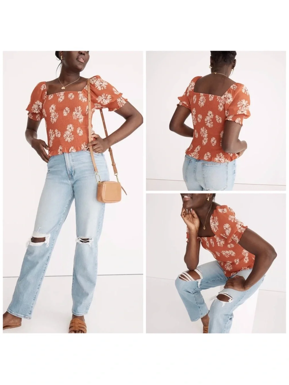 MADEWELL Moody Blooms Georgette Lucie Puff Sleeve Smocked Bodice Top